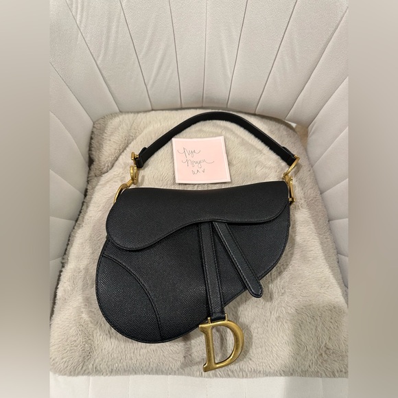 Dior Grained Leather Black Saddle with Strap - Picture 2 of 13